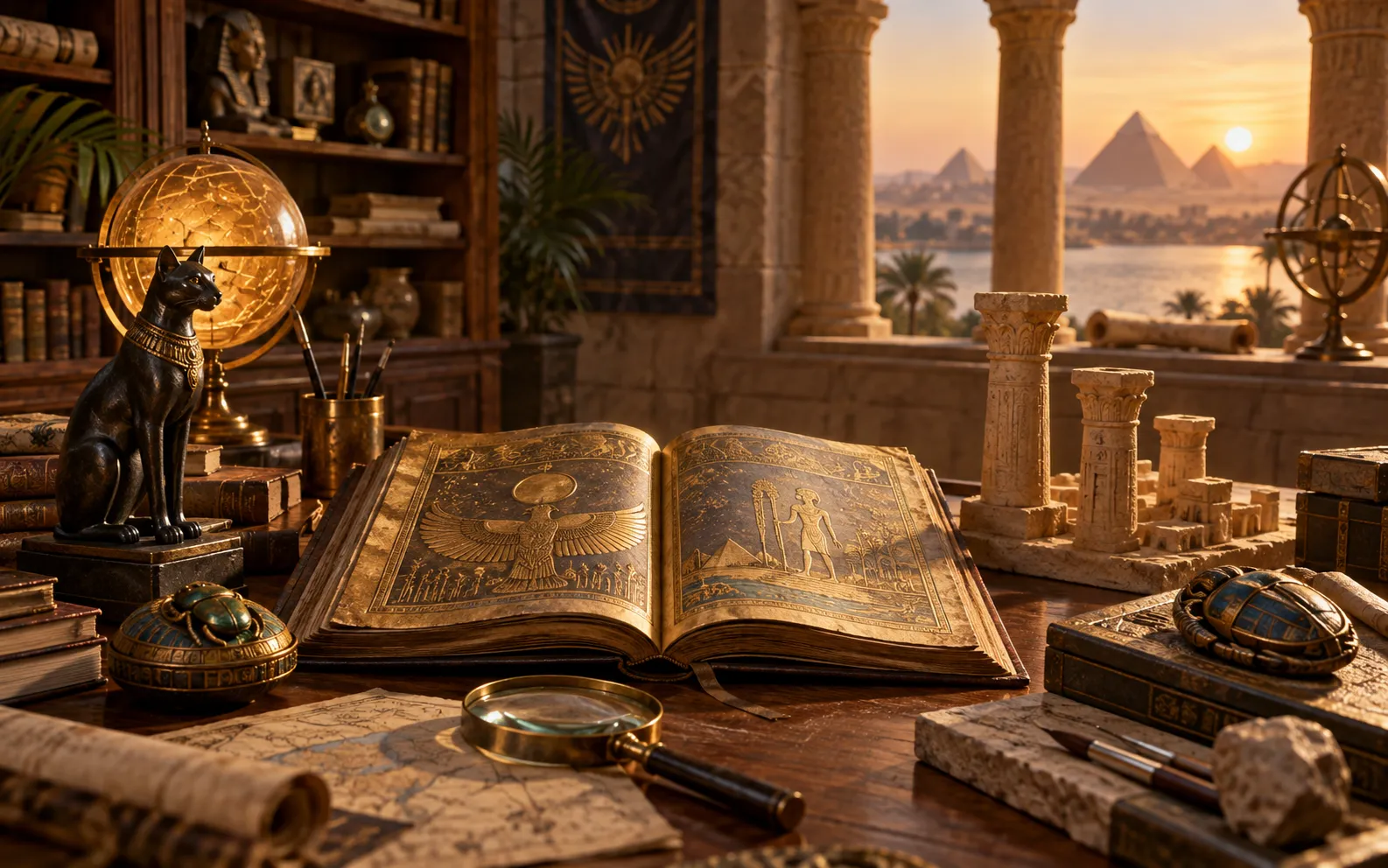 Editorial visualisation of a gilded ancient book in a tower archive